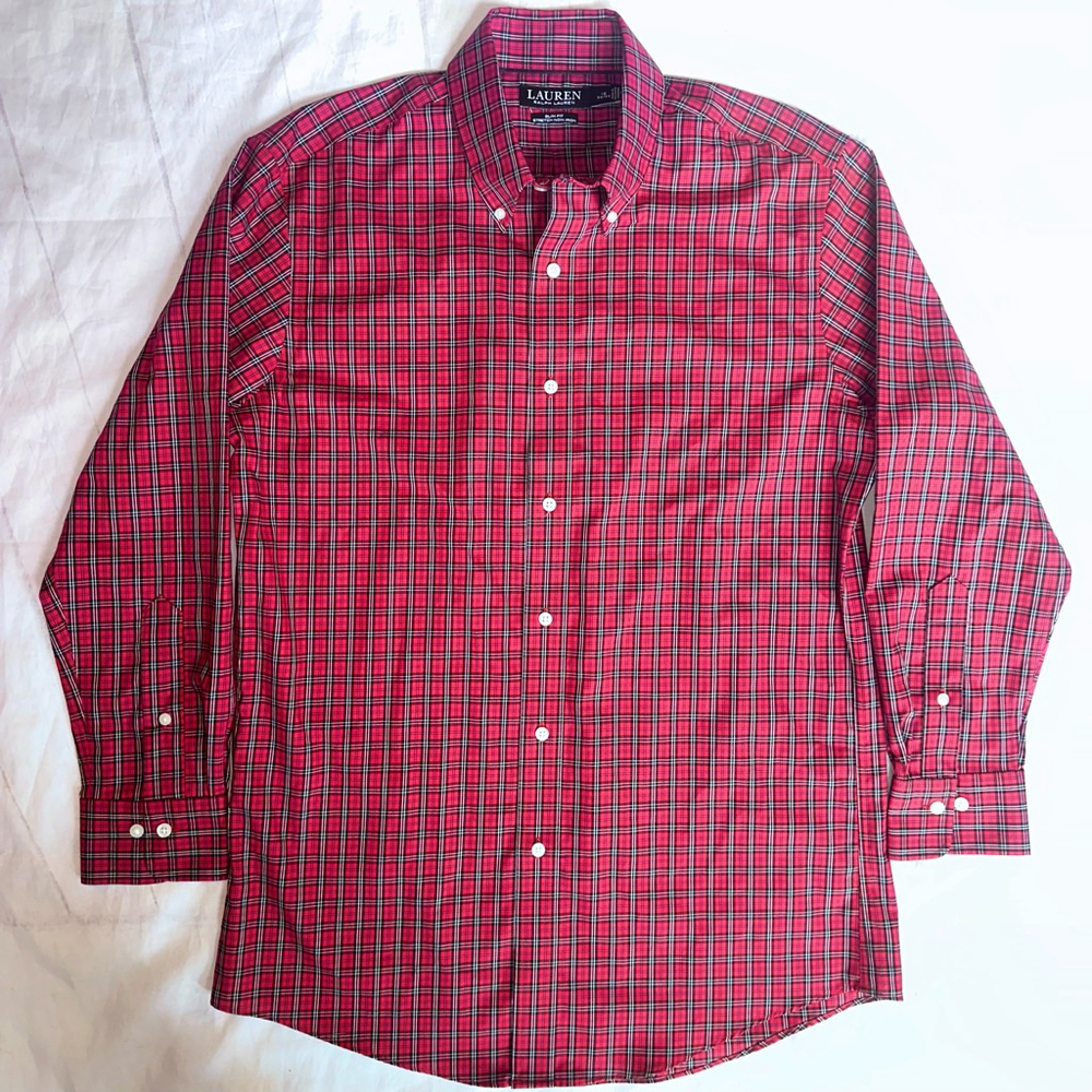 NWOT Men’s 16 32/33 Lauren Ralph Lauren Black Label Slim Fit Red Plaid Shirt